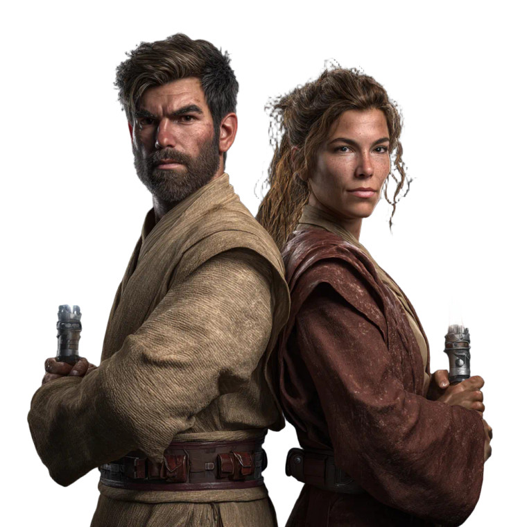 Jedi Duo Portrait Vinyl Car Decal Sticker – Waterproof & UV-Resistant 3.4133333333333336"