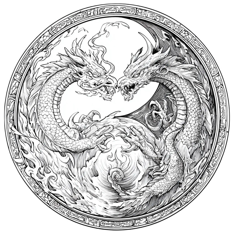 Yin Yang Dragons Vinyl Car Decal Sticker – Waterproof & UV-Resistant 3.4133333333333336"