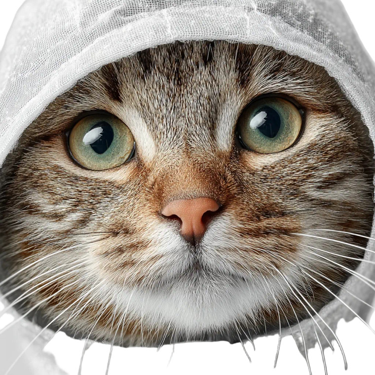 Tabby Cat Raincoat Vinyl Car Decal Sticker – Waterproof & UV-Resistant 3.4133333333333336"