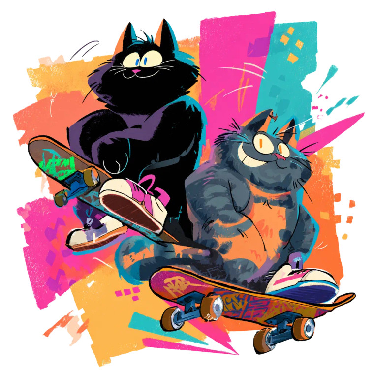 Skateboarding Cats Vinyl Car Decal Sticker – Waterproof & UV-Resistant 3.4133333333333336"