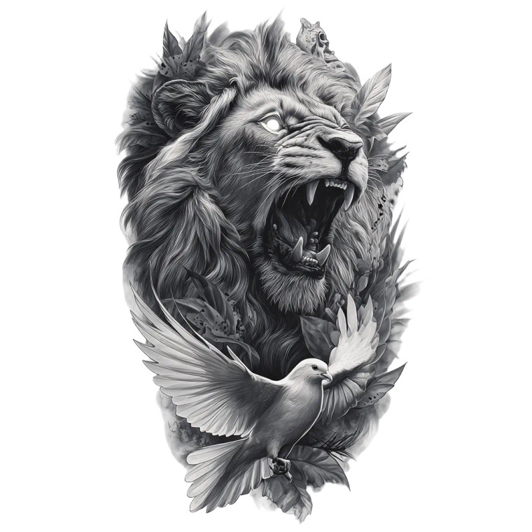 Lion And Dove Tattoo Vinyl Car Decal Sticker – Waterproof & UV-Resistant 3.4133333333333336"