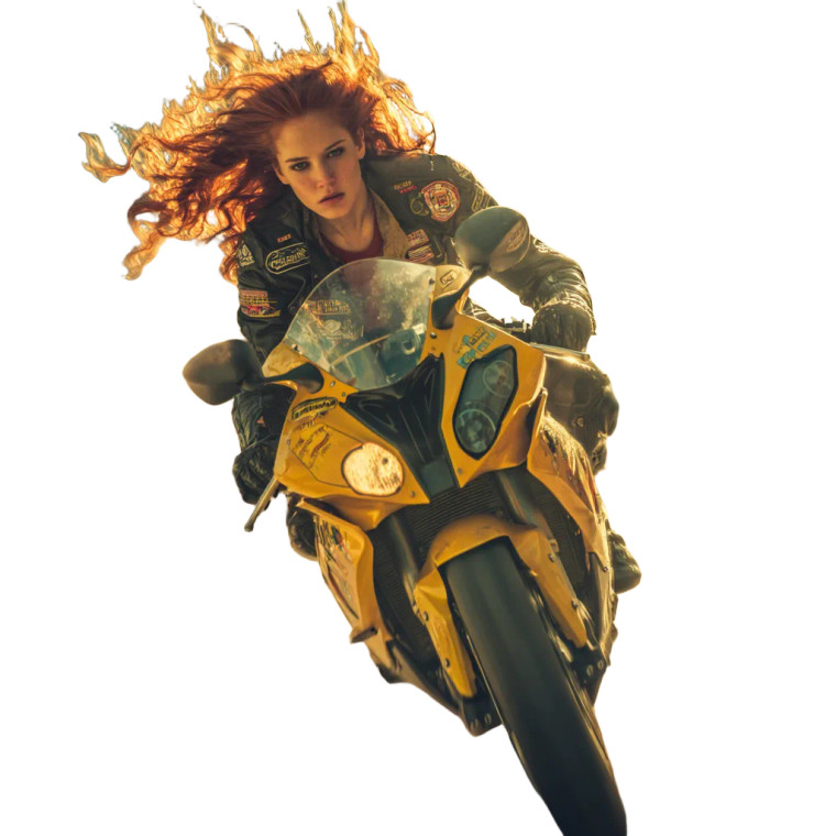 Red-Haired Biker Woman Vinyl Car Decal Sticker – Waterproof & UV-Resistant 3.4133333333333336"