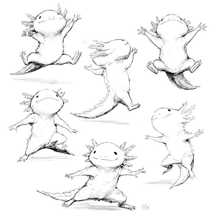 Dynamic Axolotl Poses Vinyl Car Decal Sticker – Waterproof & UV-Resistant 3.4133333333333336"