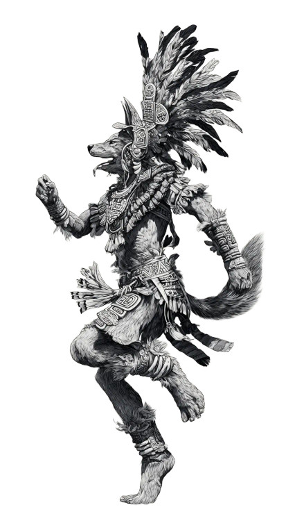 Huehuecoyotl Dancing Vinyl Car Decal Sticker – Waterproof & UV-Resistant 4.8533333333333335"