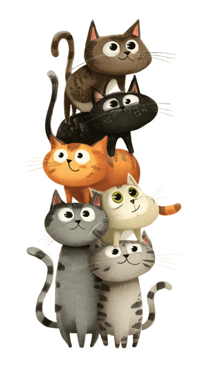 Stacked Cartoon Cats V4 Vinyl Car Decal Sticker – Waterproof & UV-Resistant 9.706666666666667"