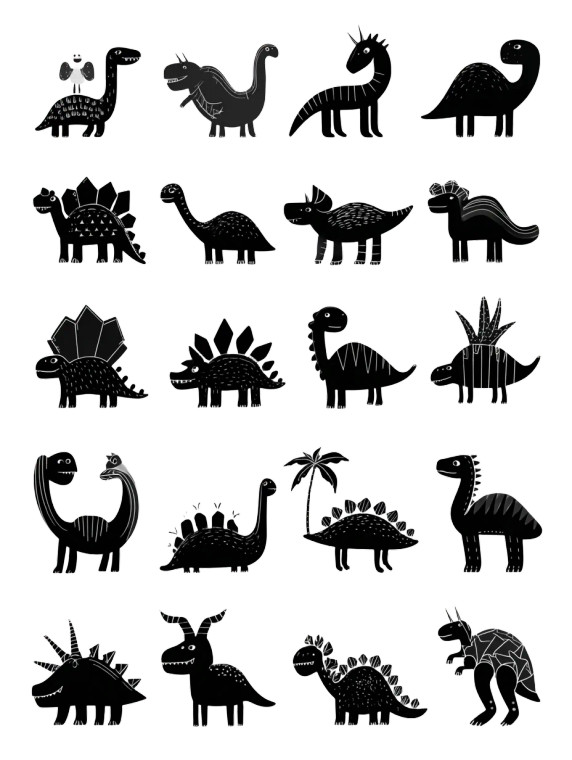 Whimsical Dinosaur Icons Vinyl Car Decal Sticker – Waterproof & UV-Resistant 8.213333333333333"