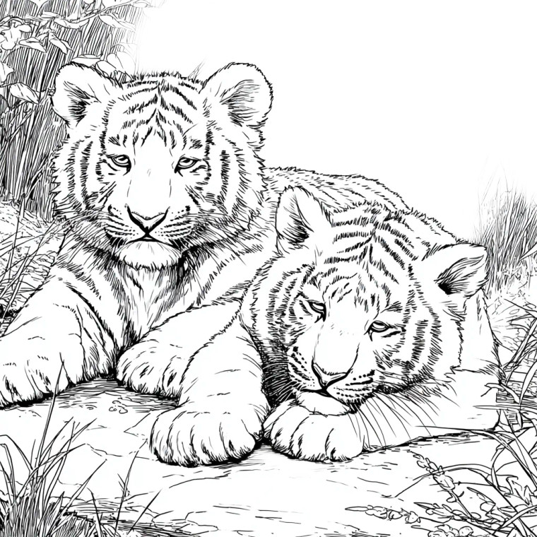 Baby Tigers Drawing Vinyl Car Decal Sticker – Waterproof & UV-Resistant 3.4133333333333336"