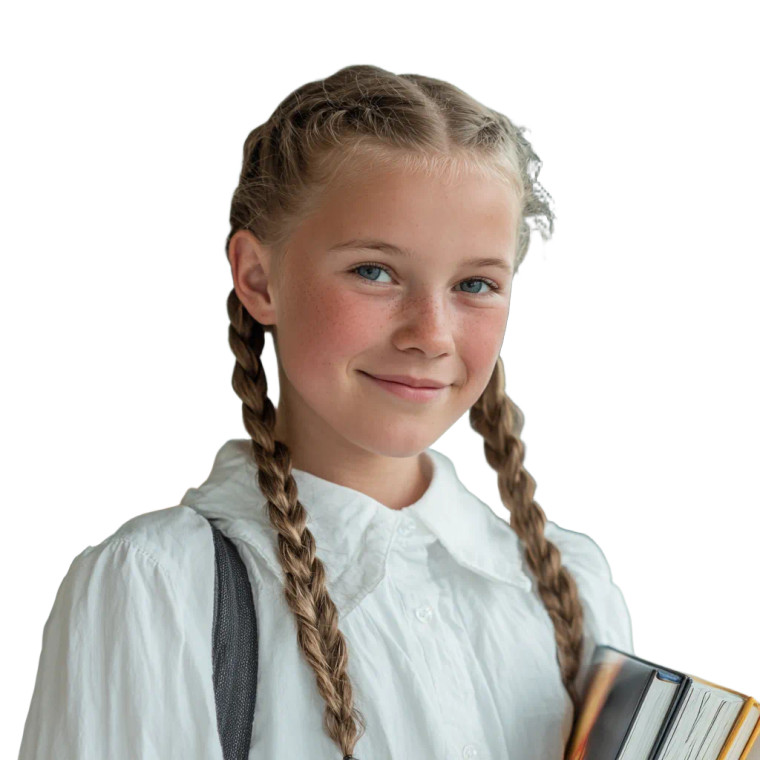 Smiling Girl With Books Vinyl Car Decal Sticker – Waterproof & UV-Resistant 3.4133333333333336"