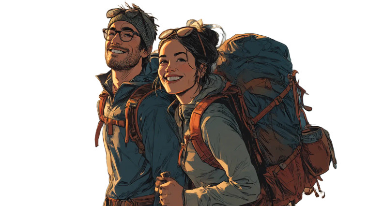 Hiking Couple Comic Vinyl Car Decal Sticker – Waterproof & UV-Resistant 5.4