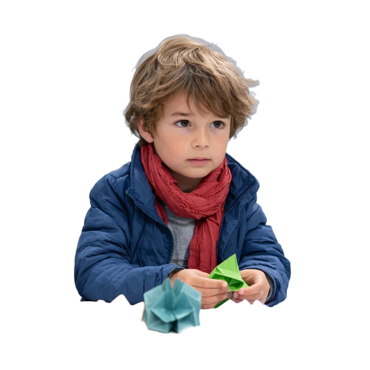 Boy With Origami Vinyl Car Decal Sticker – Waterproof & UV-Resistant 3.4133333333333336"