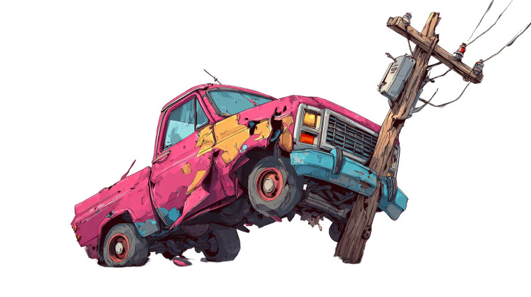 Cartoonish Wrecked Pickup Vinyl Car Decal Sticker – Waterproof & UV-Resistant 2.72"