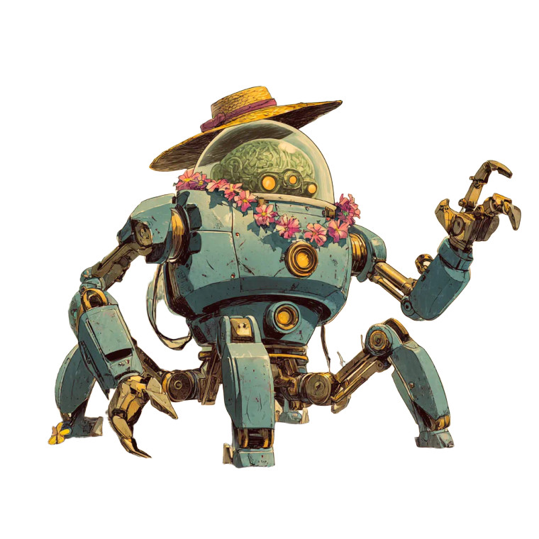 Vintage Beach Robot Vinyl Car Decal Sticker – Waterproof & UV-Resistant 3.4133333333333336"