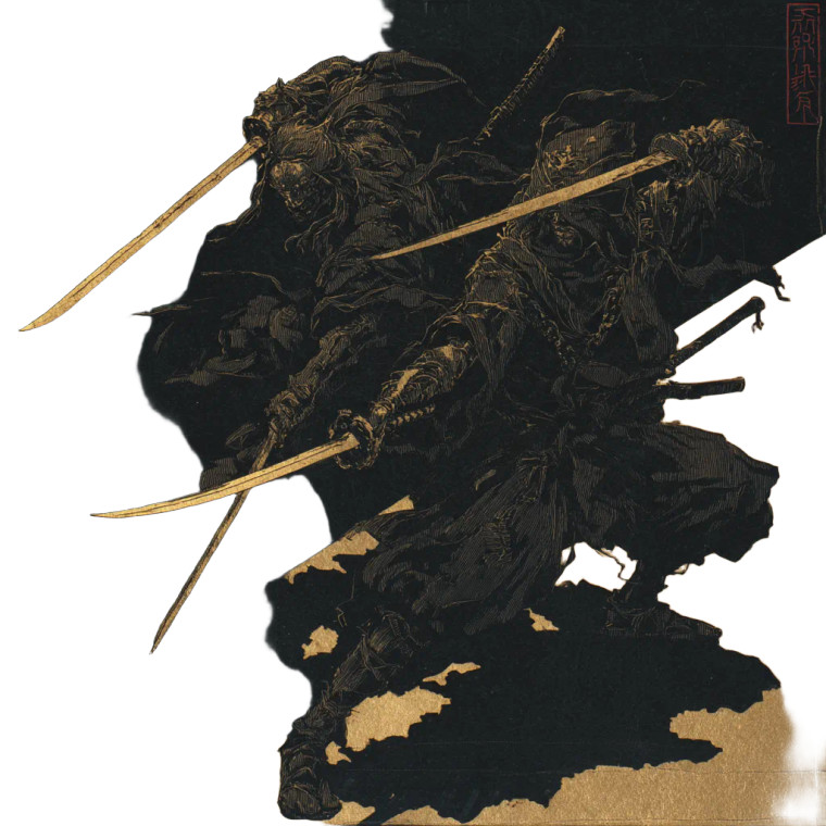 Golden Samurai Duel Vinyl Car Decal Sticker – Waterproof & UV-Resistant 6.826666666666667"