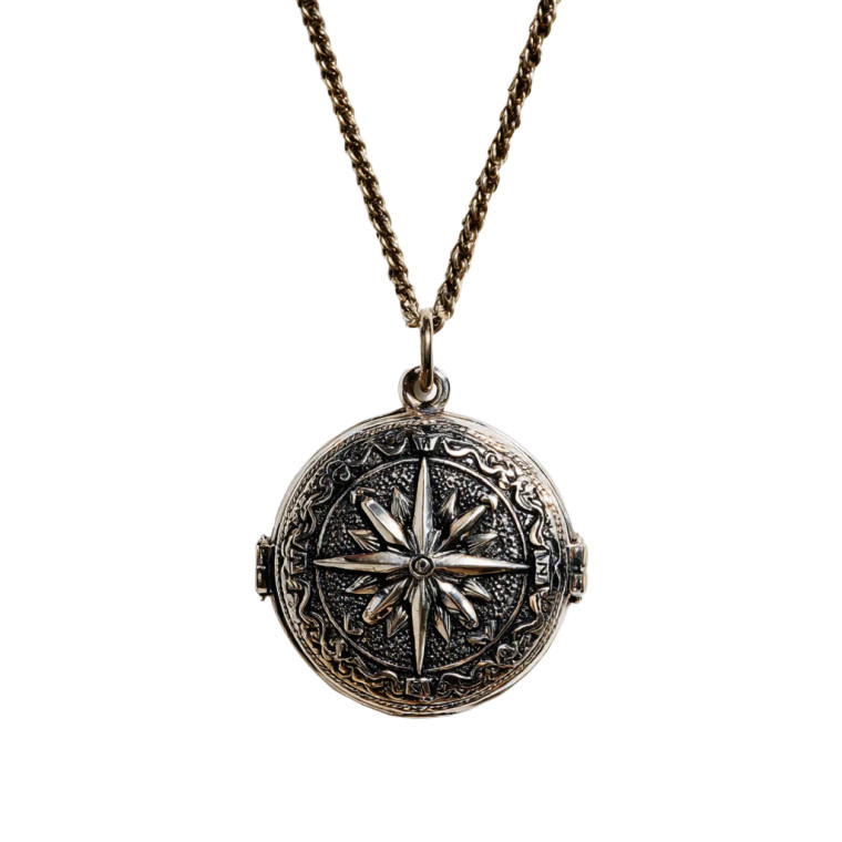 Silver Compass Locket Vinyl Car Decal Sticker – Waterproof & UV-Resistant 3.4133333333333336"