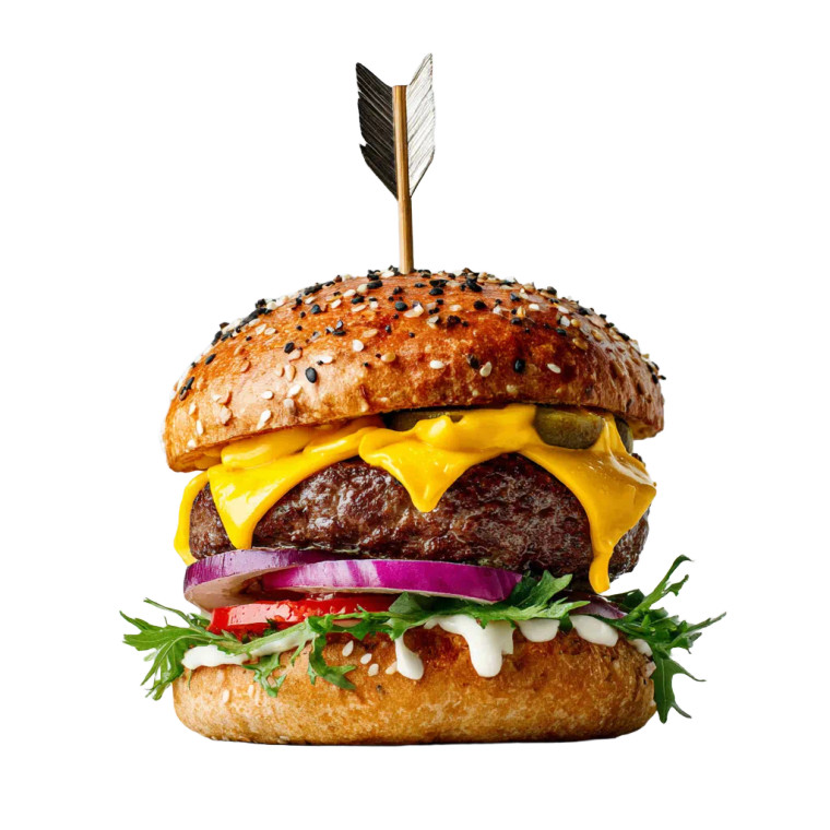 Juicy Arrow Burger Vinyl Car Decal Sticker – Waterproof & UV-Resistant 6.826666666666667"