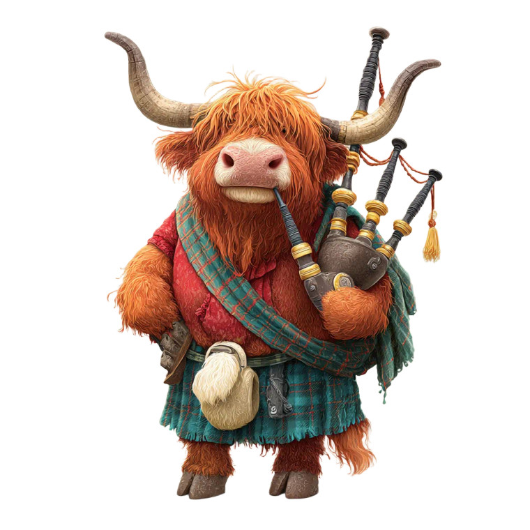 Bagpipe Cow Vinyl Car Decal Sticker – Waterproof & UV-Resistant 3.4133333333333336"