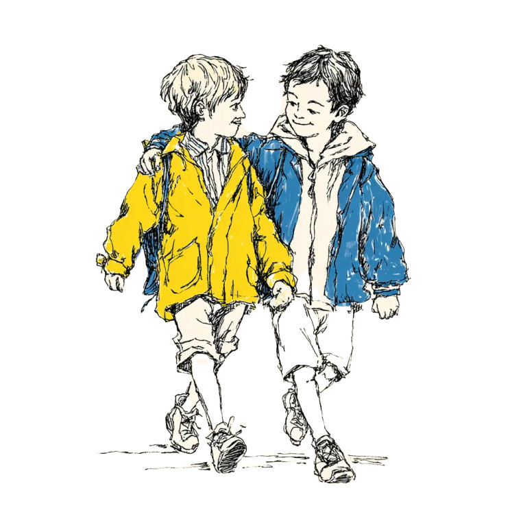 Boys Walking Together Vinyl Car Decal Sticker – Waterproof & UV-Resistant 3.4133333333333336"