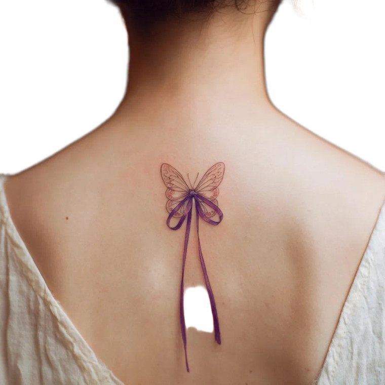 Butterfly Ribbon Tattoo Vinyl Car Decal Sticker – Waterproof & UV-Resistant 3.4133333333333336"