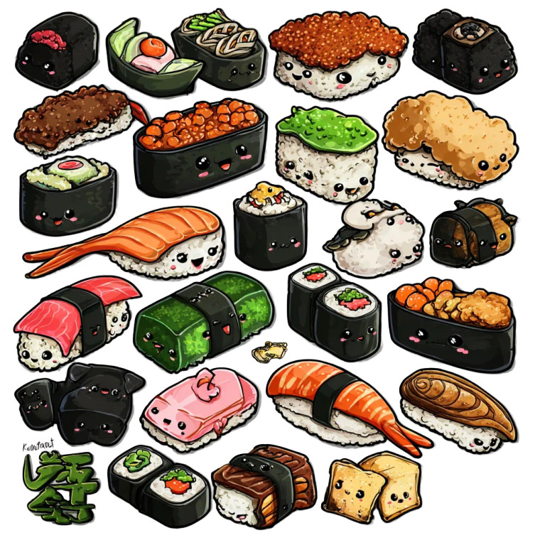 Kawaii Sushi Parade Vinyl Car Decal Sticker – Waterproof & UV-Resistant 6.826666666666667"
