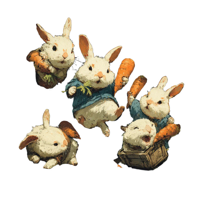 Rabbits With Carrots Vinyl Car Decal Sticker – Waterproof & UV-Resistant 3.4133333333333336"