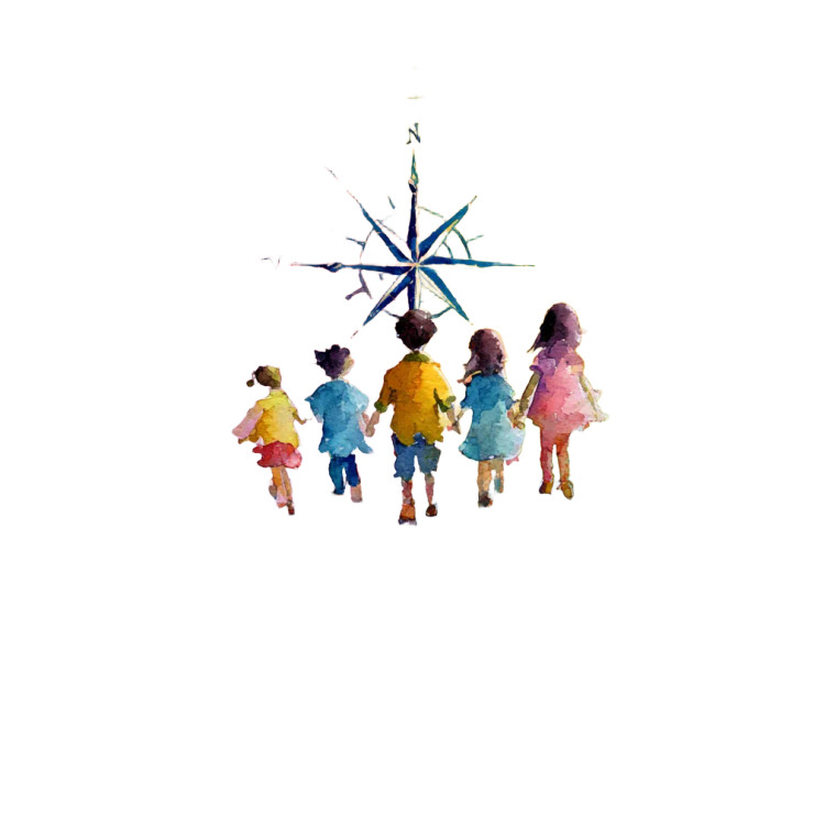 Children With Compass Vinyl Car Decal Sticker – Waterproof & UV-Resistant 3.4133333333333336"