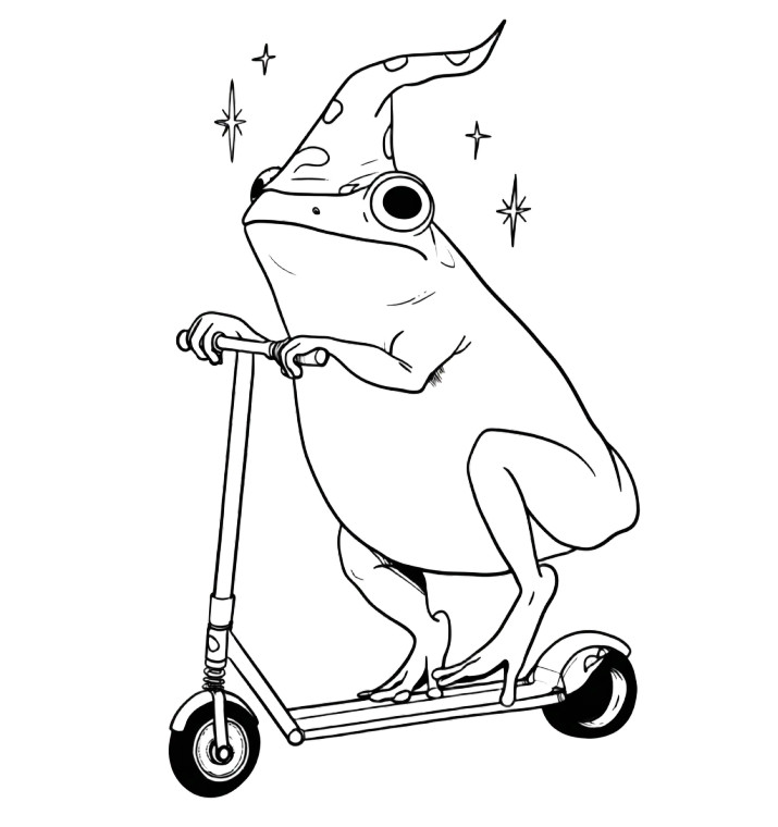 Frog Wizard Scooter Vinyl Car Decal Sticker – Waterproof & UV-Resistant 3.6266666666666665"