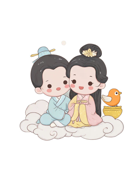 Hanfu Cartoon Couple Vinyl Car Decal Sticker – Waterproof & UV-Resistant 8.213333333333333"