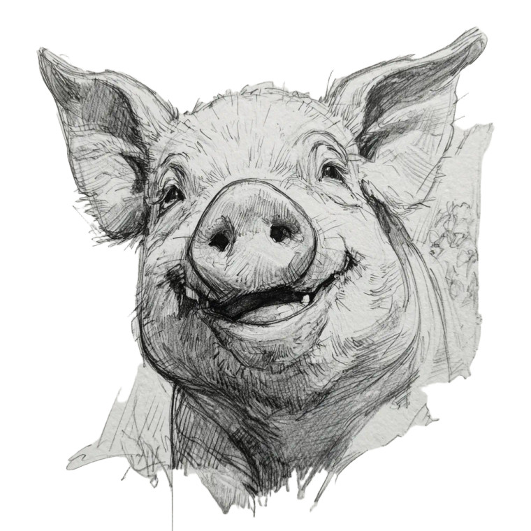 Smiling Pig Sketch Vinyl Car Decal Sticker – Waterproof & UV-Resistant 6.826666666666667"