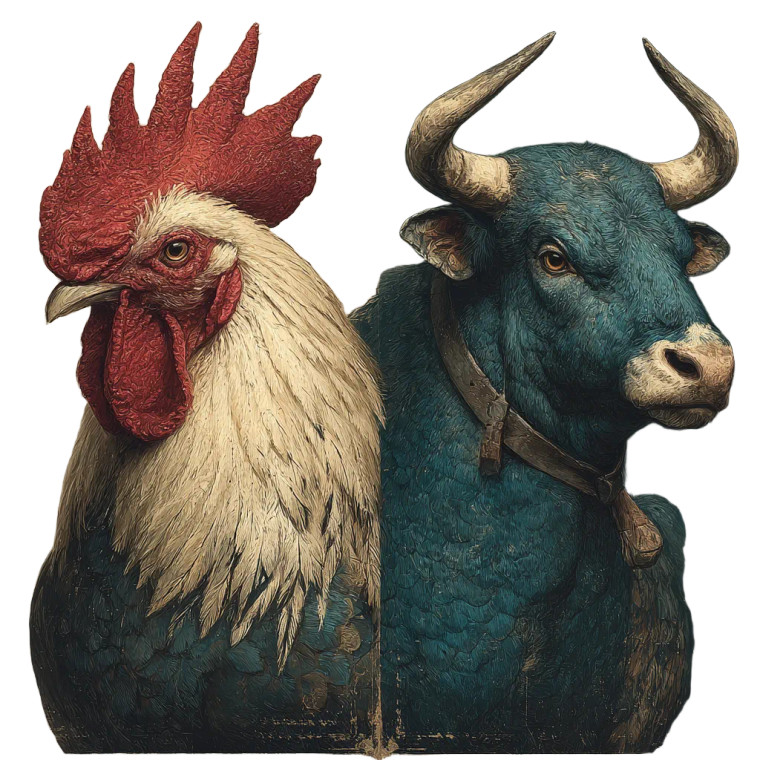 Rooster And Bull Vinyl Car Decal Sticker – Waterproof & UV-Resistant 3.4133333333333336"