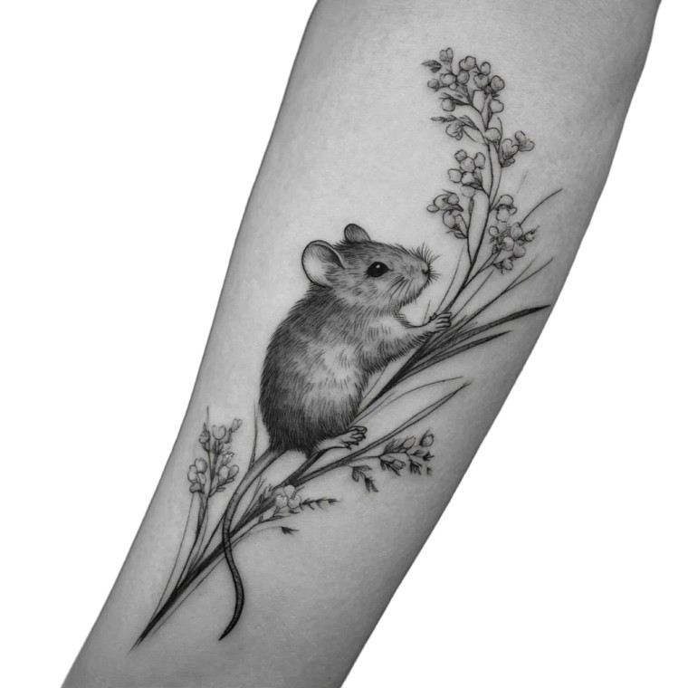 Whimsical Field-Mouse Tattoo Vinyl Car Decal Sticker – Waterproof & UV-Resistant 3.4133333333333336"