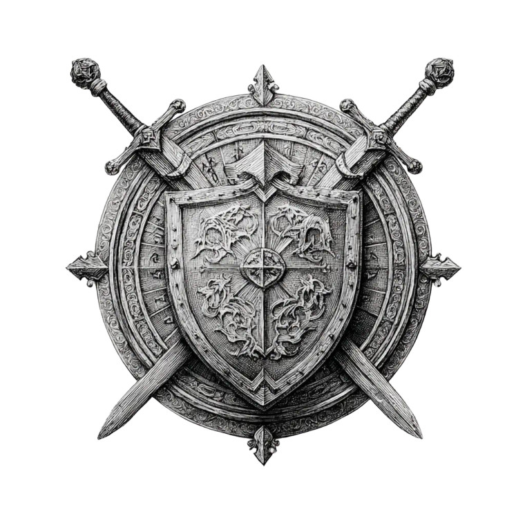 Shield With Swords Vinyl Car Decal Sticker – Waterproof & UV-Resistant 3.4133333333333336"