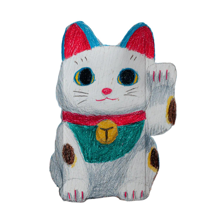 Beckoning Cat Drawing Vinyl Car Decal Sticker – Waterproof & UV-Resistant 6.826666666666667"