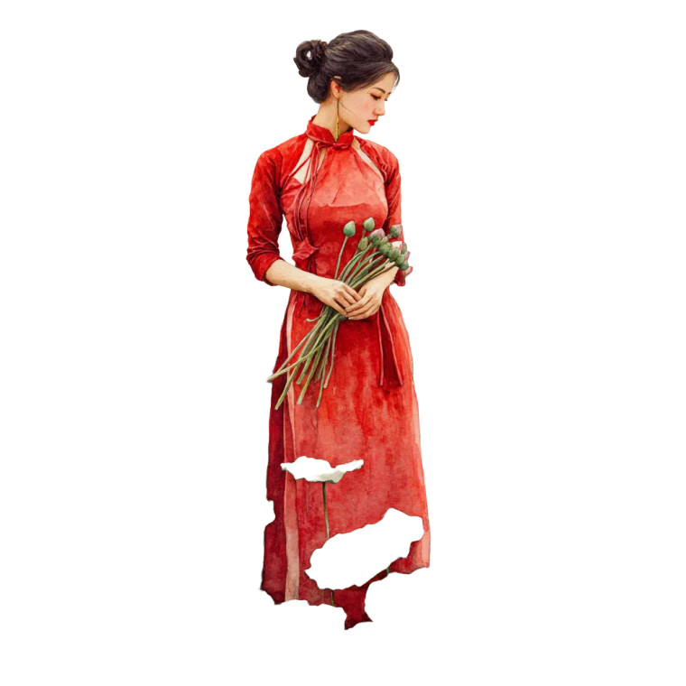 Vietnamese Woman Lotus Vinyl Car Decal Sticker – Waterproof & UV-Resistant 3.4133333333333336"