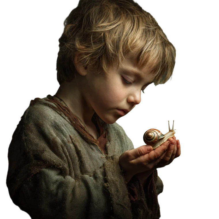 Boy With Snail Vinyl Car Decal Sticker – Waterproof & UV-Resistant 3.4133333333333336"