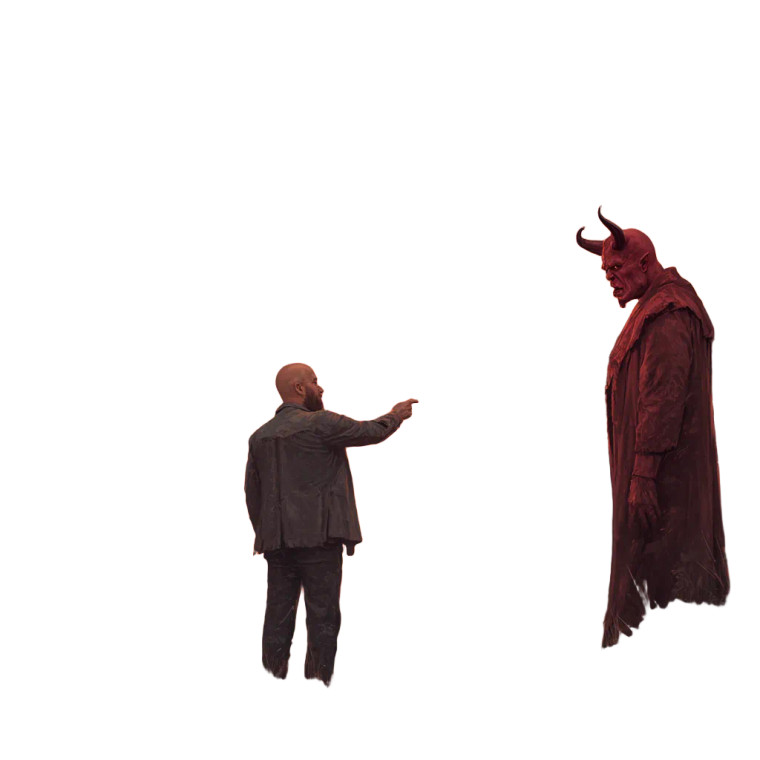 Devil Confronts Man Vinyl Car Decal Sticker – Waterproof & UV-Resistant 3.4133333333333336"