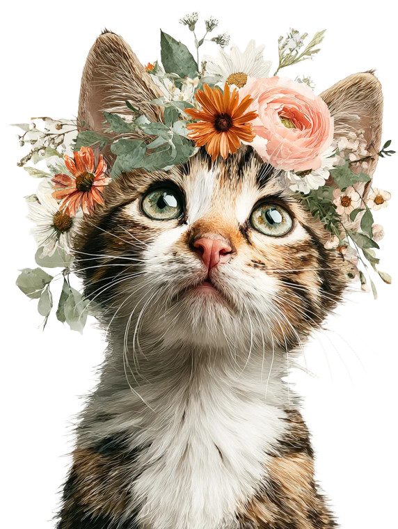 Kitten With Flowers Vinyl Car Decal Sticker – Waterproof & UV-Resistant 4.1066666666666665"