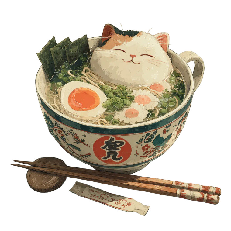 Cat In Ramen Vinyl Car Decal Sticker – Waterproof & UV-Resistant 3.4133333333333336"
