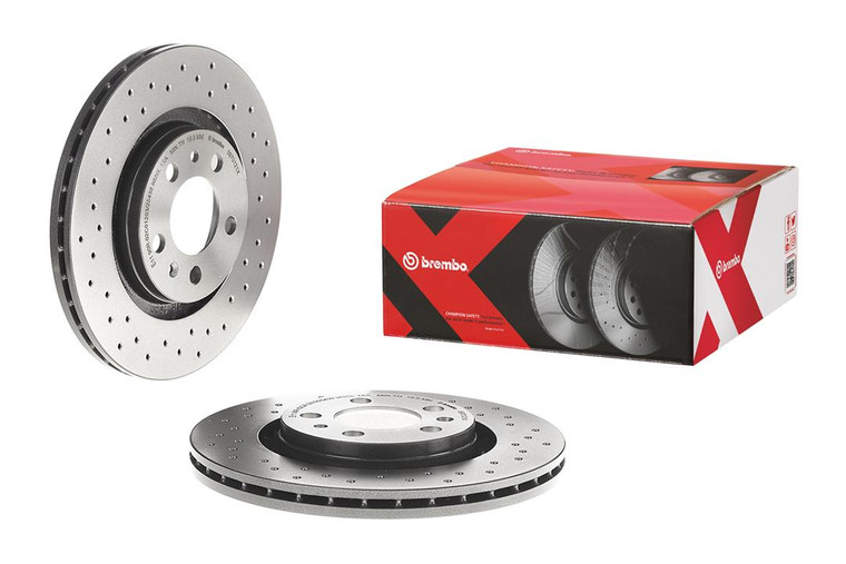 Brembo Xtra Vented Cross Drilled Brake Rotor | High Carbon Cast Iron | Sports Look | UV Paint | ECE-R90 Certified | Improved Heat Dissipation