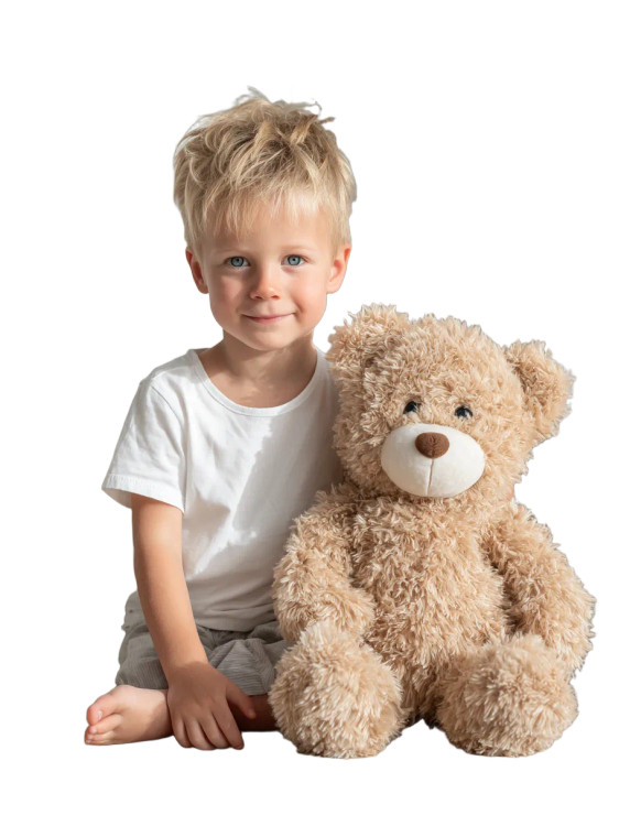 Young Boy With Teddy Vinyl Car Decal Sticker – Waterproof & UV-Resistant 4.1066666666666665"