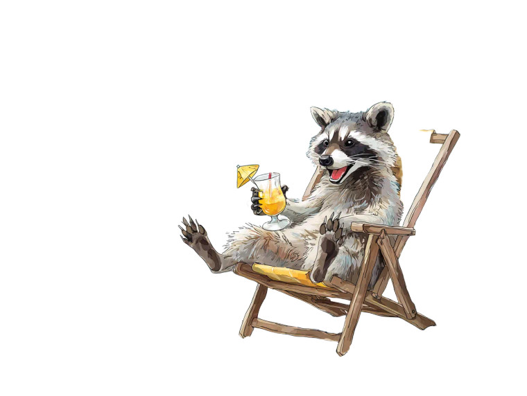 Happy Beach Raccoon Vinyl Car Decal Sticker – Waterproof & UV-Resistant 6.1866666666666665"