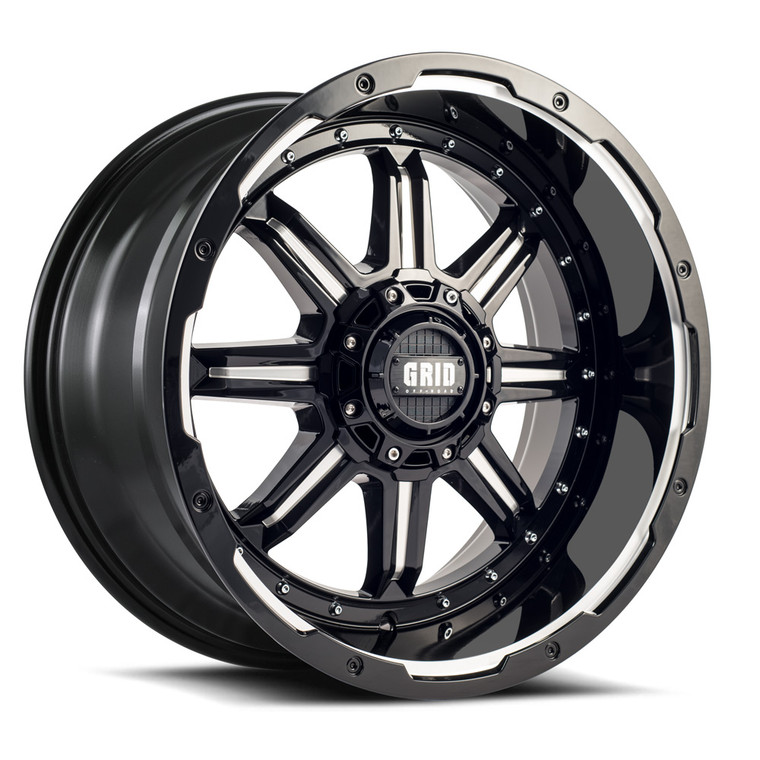 Upgrade to Stylish Grid Wheels | 20x9 Gloss Black w/ Milled Accents | Fits 6x135/6x139.7 Bolt Patterns