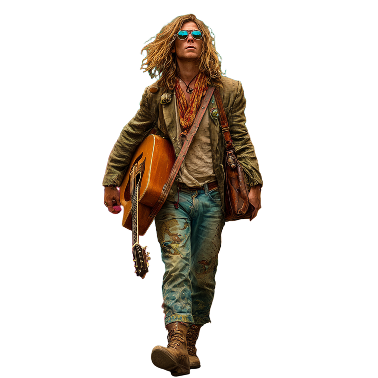 Hippy Guitarist Vinyl Car Decal Sticker – Waterproof & UV-Resistant 3.4133333333333336"