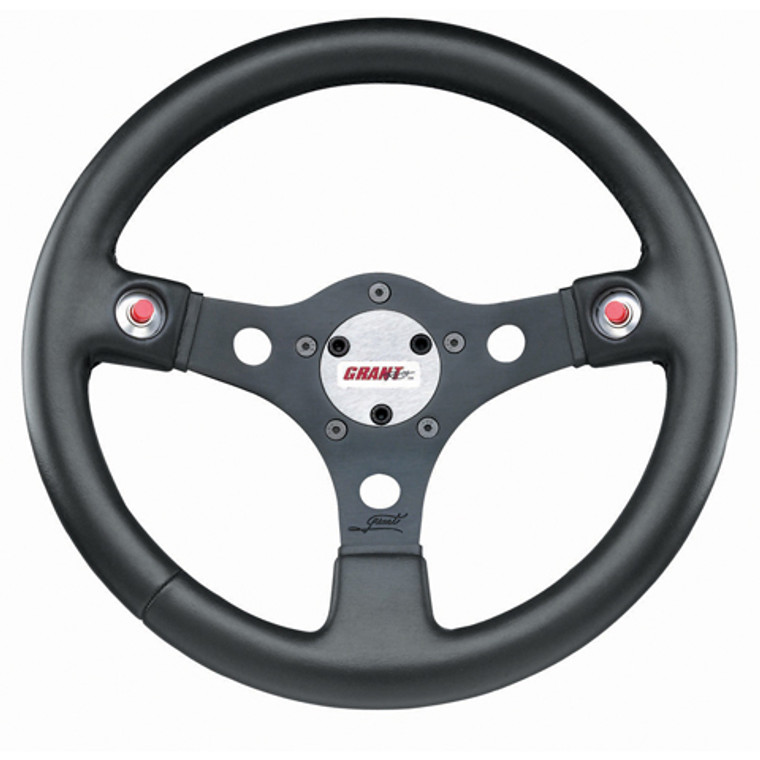 Grant Racing Steering Wheel | Black Vinyl Grip | 13 Inch Diameter | 3 Spoke Design | 2 Switch Button Holes