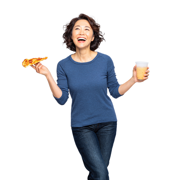 Cheerful Woman With Pizza Vinyl Car Decal Sticker – Waterproof & UV-Resistant 6.826666666666667"