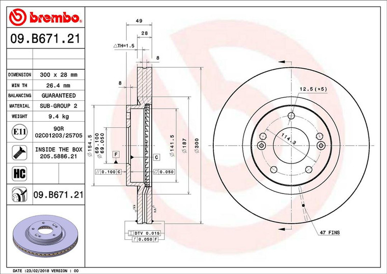 Brembo Vented Brake Rotor | High Carbon Cast Iron | 300mm Diameter | Hyundai Santa Fe, Kia Sorento 2010-2013