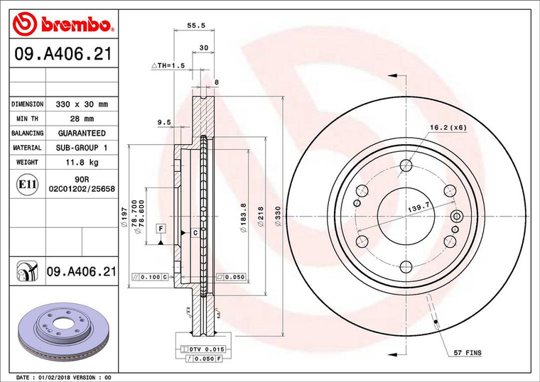 Brembo Vented Brake Rotor | 330mm Diameter High Carbon Disc | Energy-Efficient UV Coating