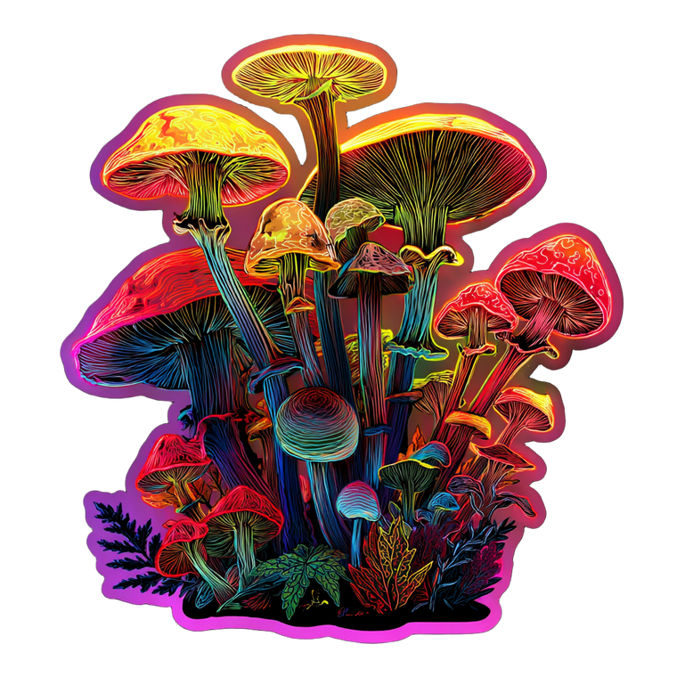 Whimsical Neon Mushrooms Vinyl Car Decal Sticker – Waterproof & UV-Resistant 3.4133333333333336"