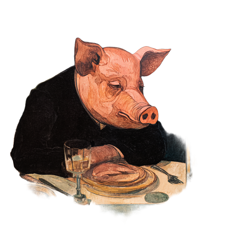 Pig At Table Vinyl Car Decal Sticker – Waterproof & UV-Resistant 6.826666666666667"