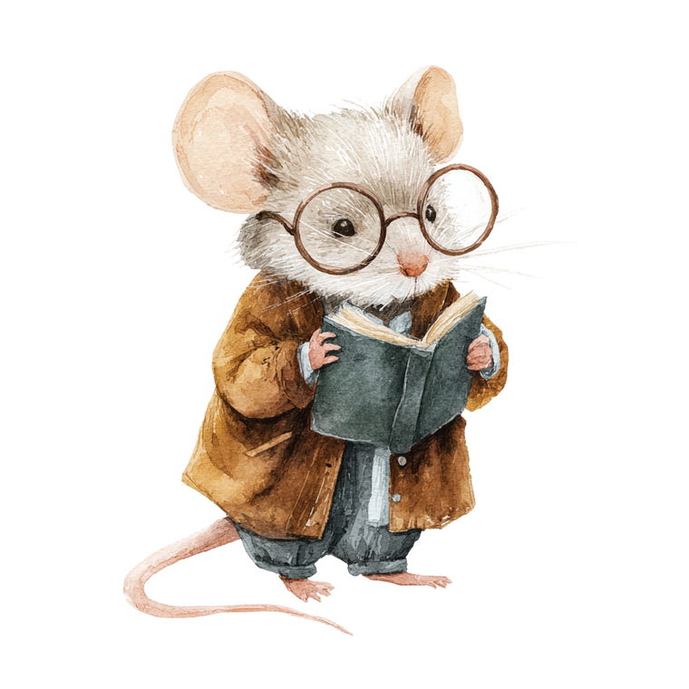 Vintage Reading Mouse Vinyl Car Decal Sticker – Waterproof & UV-Resistant 6.826666666666667"