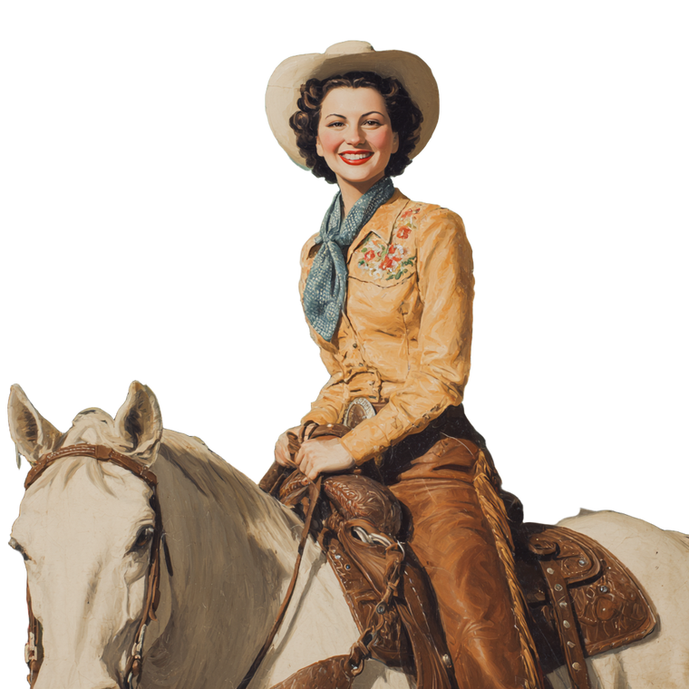 Vintage Cowgirl Painting Vinyl Car Decal Sticker – Waterproof & UV-Resistant 3.4133333333333336"